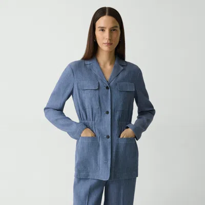 Theory Denim Pattern Cinched Waist Linen Blend Jacket In Light Denim