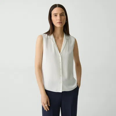 Theory Camp Collar Blouse In Silk Georgette In Ivory