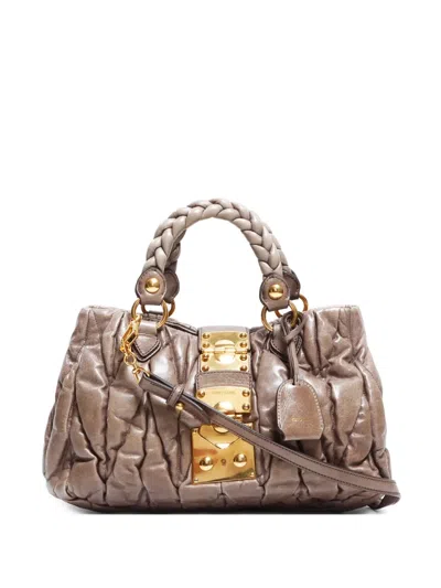 Pre-owned Miu Miu 2000-2020 Matelassé Two-way Handbag In Brown