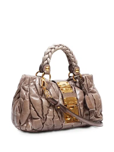Pre-owned Miu Miu 2000-2020 Matelassé Two-way Handbag In Brown