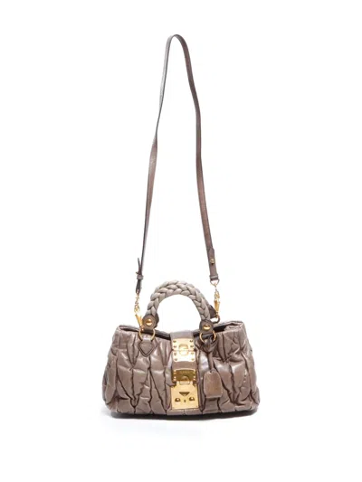 Pre-owned Miu Miu 2000-2020 Matelassé Two-way Handbag In Brown