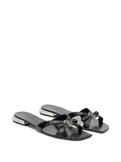 Roberto Cavalli Low Sandals With Mirror Snake Monogram In Black
