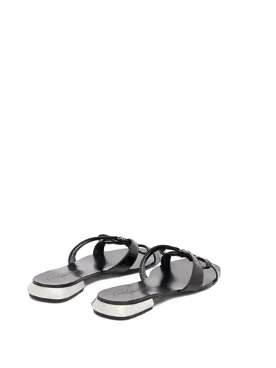Roberto Cavalli Low Sandals With Mirror Snake Monogram In Black