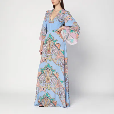 Etro Multicolor Long Dress With All-over Paisley Print And V-neck In Silk Woman In Pink