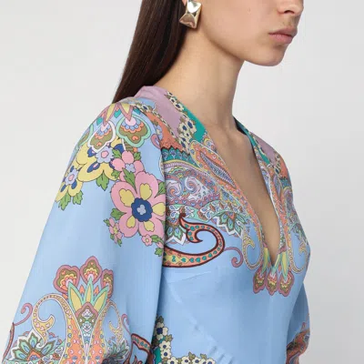 Etro Multicolor Long Dress With All-over Paisley Print And V-neck In Silk Woman In Pink