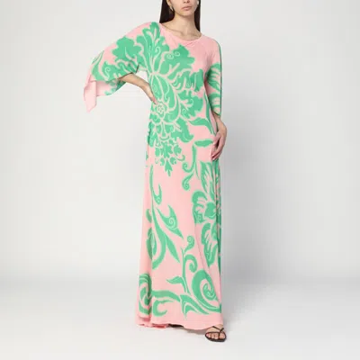 Etro Multicolor Long Dress With Round Neck And All-over Floral Print In Viscose Woman In Purple
