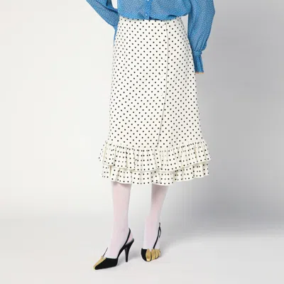 Valentino Womens Betulla Nero Polka-dot Ruffled Woven Midi Skirt In Black