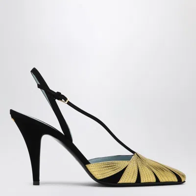 Valentino Foliefoliage 90 Suede Slingback Pumps In Black