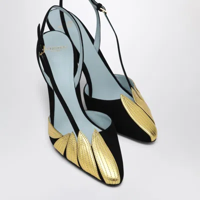 Valentino Foliefoliage 90 Suede Slingback Pumps In Black