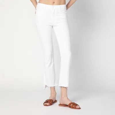 Mother The Tripped Distressed Bootcut Ankle Jeans In White
