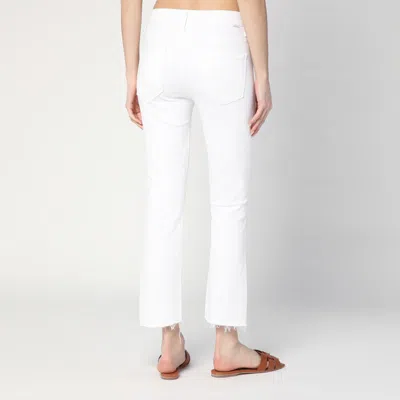 Mother The Tripped Distressed Bootcut Ankle Jeans In White
