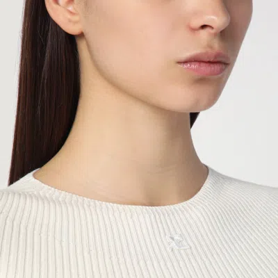Courrèges White Ribbed Sweater In Cotton And Wool In White