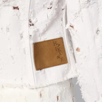 Haikure Distressed Denim Jacket With Flap Chest Pockets In Beige