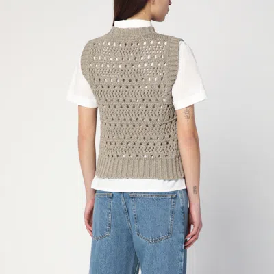 Ganni Perforated Vest With Logo Inlay In Grey