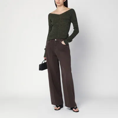 6397 Double-v Military Green Sweater In Green