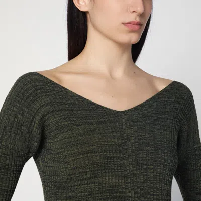 6397 Double-v Military Green Sweater In Green