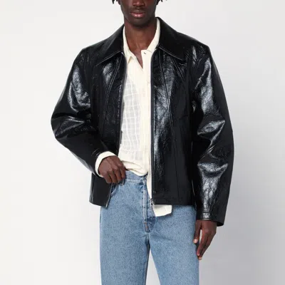 Séfr Shiny Black Zip-up Jacket In Eco-leather In Black