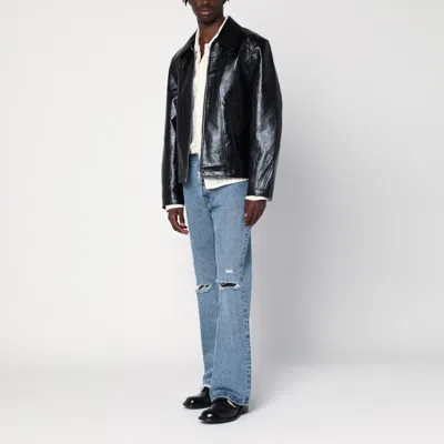 Séfr Shiny Black Zip-up Jacket In Eco-leather In Black