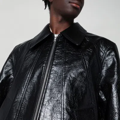 Séfr Shiny Black Zip-up Jacket In Eco-leather In Black