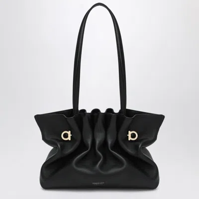 Ferragamo Black Leather Piercing Top Handle Bag In Black