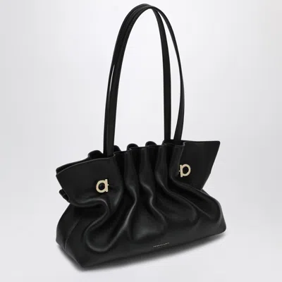 Ferragamo Black Leather Piercing Top Handle Bag In Black