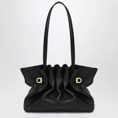 Ferragamo Black Leather Piercing Top Handle Bag In Black