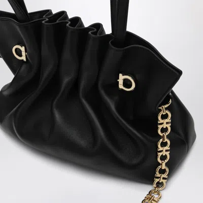 Ferragamo Black Leather Piercing Top Handle Bag In Black