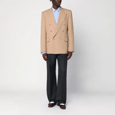 Valentino Double-breasted Jacket Camel Light In Wool In Beige