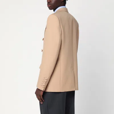 Valentino Double-breasted Jacket Camel Light In Wool In Beige