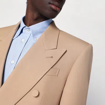 Valentino Double-breasted Jacket Camel Light In Wool In Beige