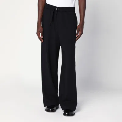 Ami Alexandre Mattiussi Ami Paris Men Black Pants With Elastic Waist With Drawstring In Virgin Wool Man In Black