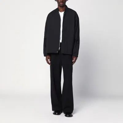 Ami Alexandre Mattiussi Ami Paris Men Black Pants With Elastic Waist With Drawstring In Virgin Wool Man In Black