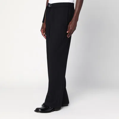 Ami Alexandre Mattiussi Ami Paris Men Black Pants With Elastic Waist With Drawstring In Virgin Wool Man In Black
