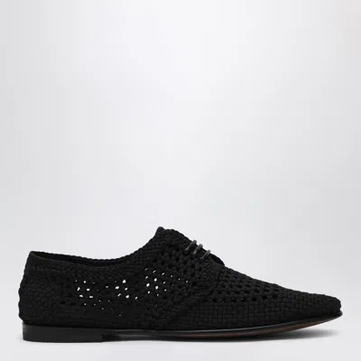 Dolce & Gabbana Black Lace-up Shoes With Woven Design In Black