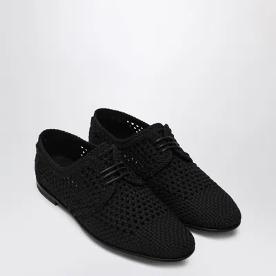 Dolce & Gabbana Black Lace-up Shoes With Woven Design In Black