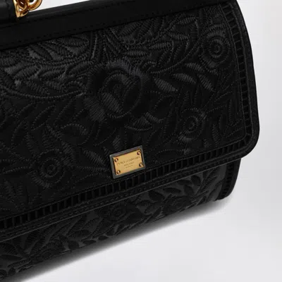 Dolce & Gabbana Black Embroidered Handbag Sicily Medium In Black
