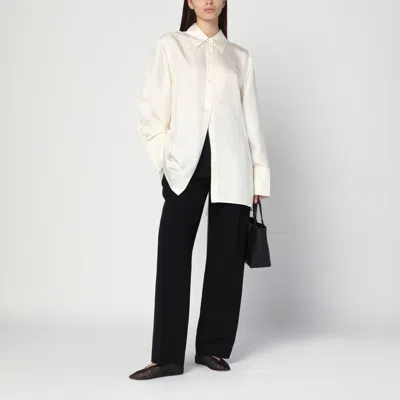 The Row Lilas Trousers In Black Wool And Linen In Black