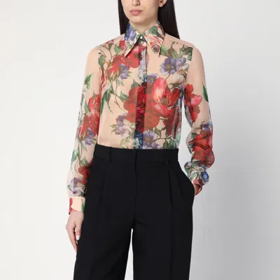 Dolce & Gabbana Bouquet Fantichi Sheer Chiffon Button-down Blouse In Multicolor