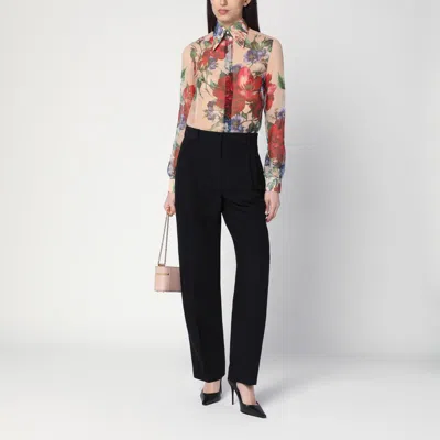 Dolce & Gabbana Bouquet Fantichi Sheer Chiffon Button-down Blouse In Multicolor