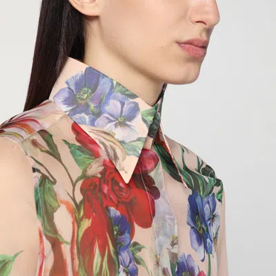 Dolce & Gabbana Bouquet Fantichi Sheer Chiffon Button-down Blouse In Multicolor
