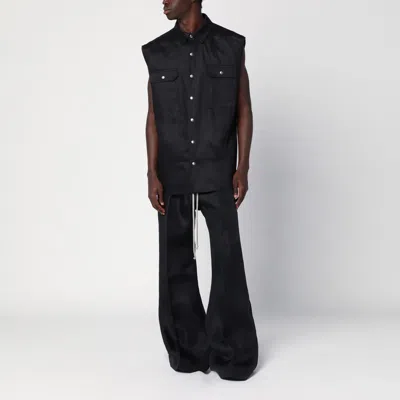 Rick Owens Black Linen Jumbo Sleeveless Outershirt With Pointed Collar In Black