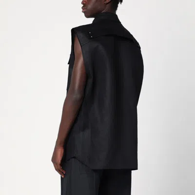 Rick Owens Black Linen Jumbo Sleeveless Outershirt With Pointed Collar In Black