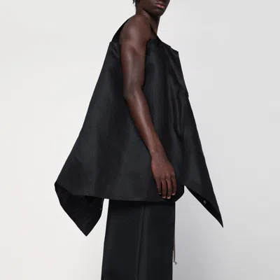 Rick Owens Black Linen Jumbo Sleeveless Outershirt With Pointed Collar In Black