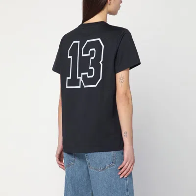 Ganni Black Crewneck T-shirt With Maxi Logo Lettering On The Front And Maxi Print On Front And Rear In Purple