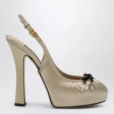 Dolce & Gabbana Bow-embellished Grosgrain-trimmed Satin Slingback Pumps In Beige