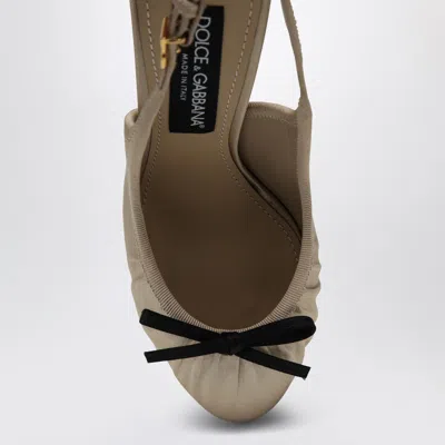Dolce & Gabbana Bow-embellished Grosgrain-trimmed Satin Slingback Pumps In Beige