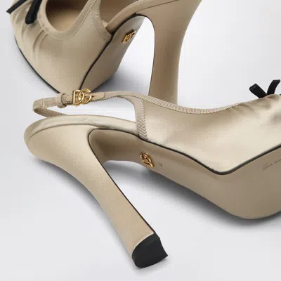 Dolce & Gabbana Bow-embellished Grosgrain-trimmed Satin Slingback Pumps In Beige
