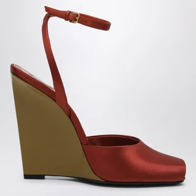 Saint Laurent Zeppe La Scandale In Satin Rust Color Women In Brown