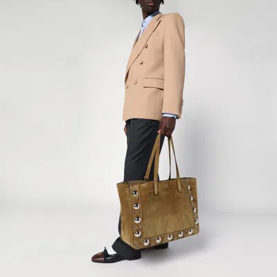 Valentino Garavani Large Nellcôte Tote Bag In Havana Suede Men In Beige