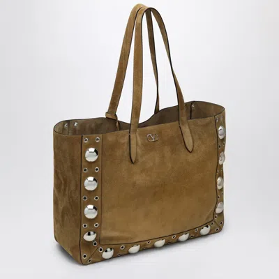 Valentino Garavani Large Nellcôte Tote Bag In Havana Suede Men In Beige